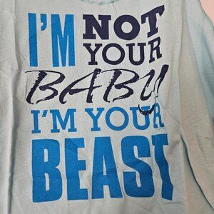Beachbody  "I'm‎ not your baby I'm your beast" Tank Top LT Blue Muscle Tank  NWT